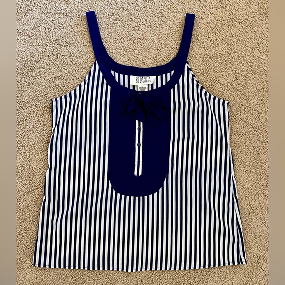 BB Dakota Navy and Ivory Striped Nautical Inspired Tank Top with Bow Front Tie - Picture 3 of 6